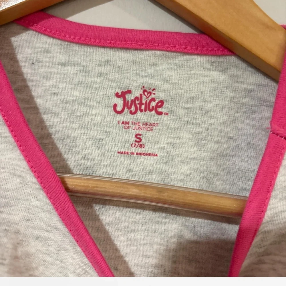 Justice Girls Tropical Palm Tank Top Size Small Gray Pink Tie Front